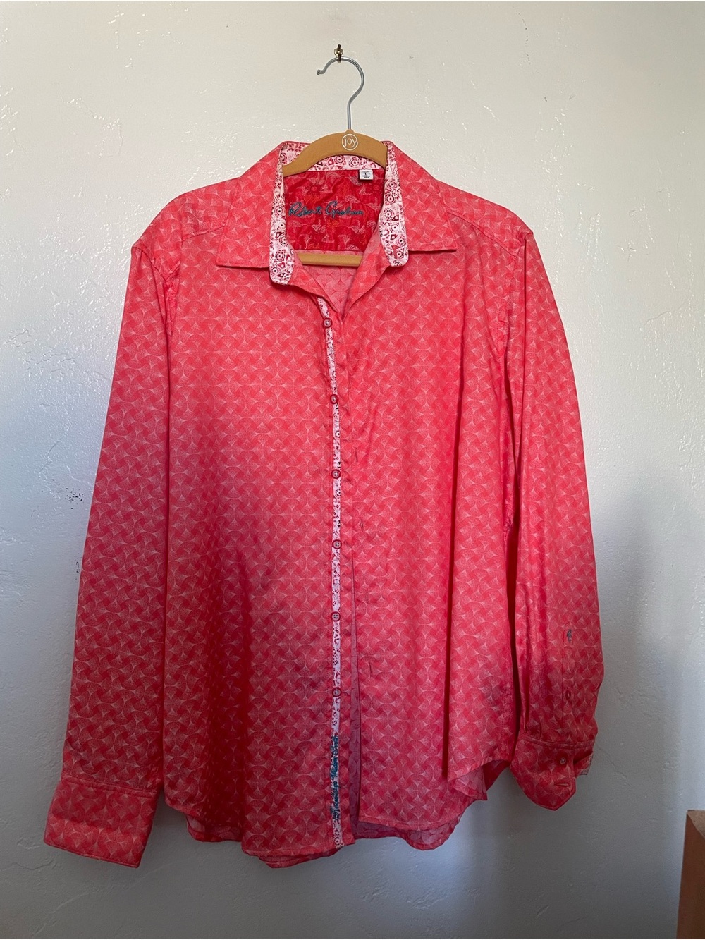 Robert Graham Men’s Coral Red Geometric Print Classic Fit Button-Down Shirt Sz L
